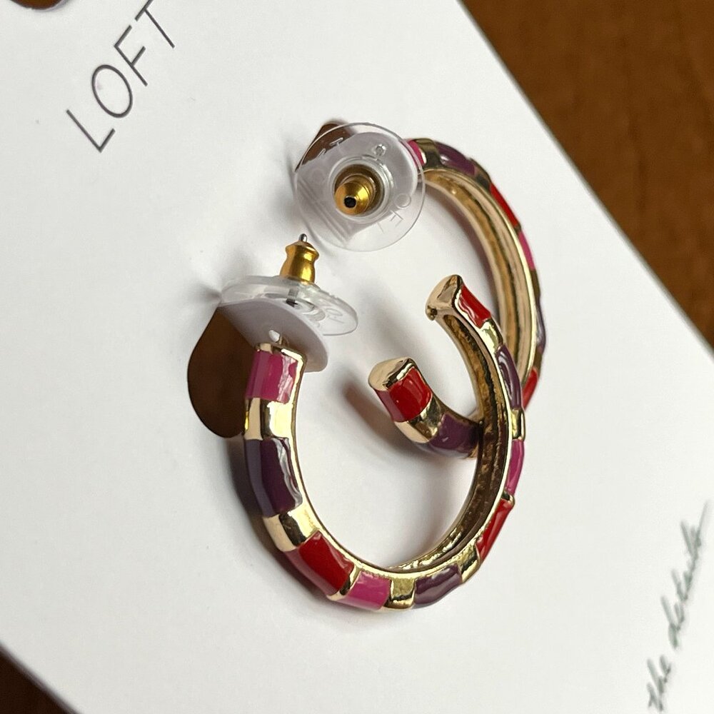 Loft pink and red enamel earrings NWT